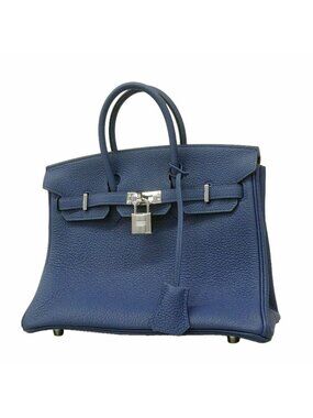 Hermes Handbag Birkin 25 Togo Blue Agate Silver